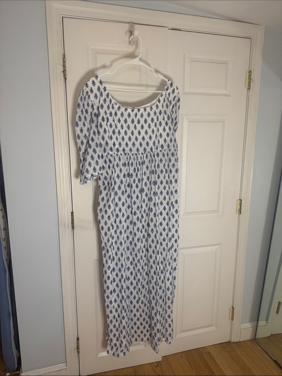 Custom Dresses & Skirts - White regency period day Dress with Blue Floral Print